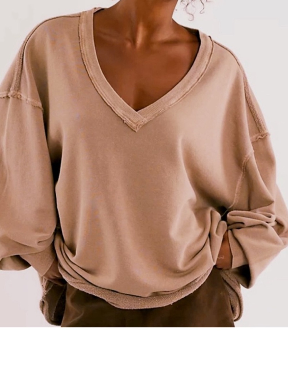 FREE PEOPLE VENICE LONG SLEEVE V NECK PULLOVER SOFT PEACH M L XL